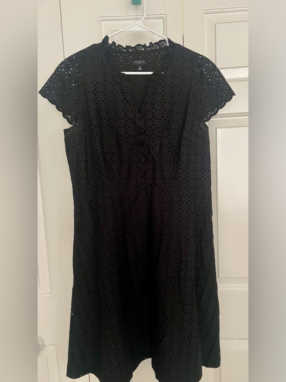 Talbots Black Eyelet Midi Button-Front Dress